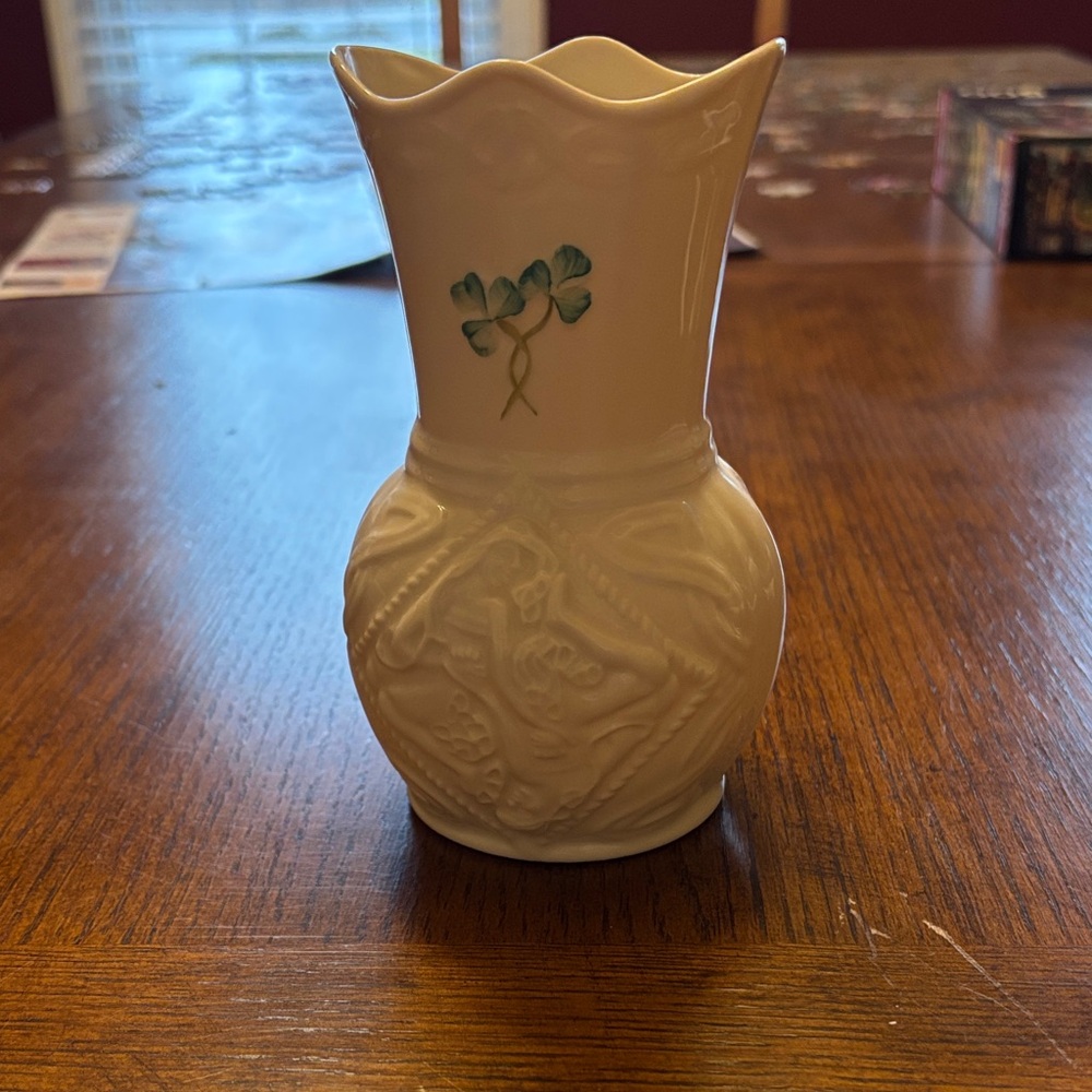 Belleek Cream Vase with Shamrock Design